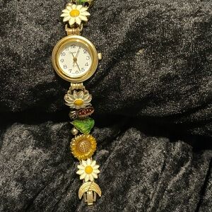 Floral Jennie B Ladybug and Floral Gold Women's Watch